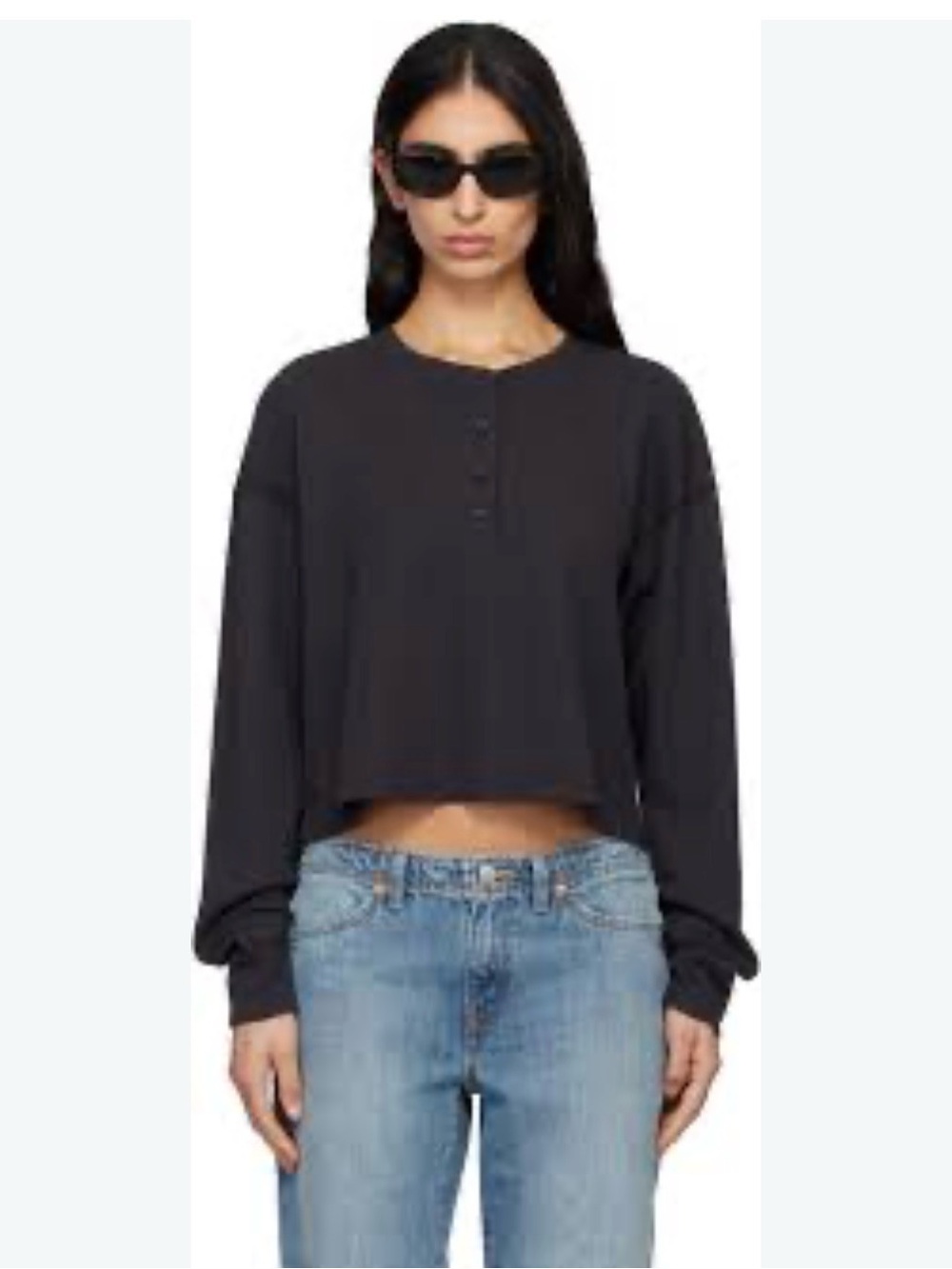 Re/Done x Hanes 50's Cropped Button Long Sleeve Cardigan